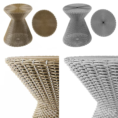 Modern Brown and Gray Woven Stool with Intricate Design and Smooth Surface Texture 3d model