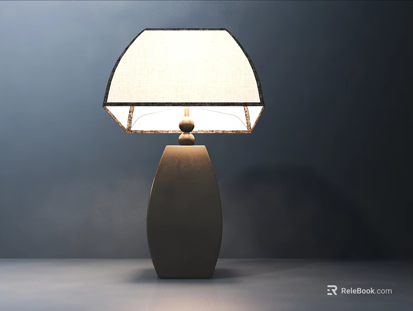 Modern Beige Octagonal Table Lamp With Dark Ceramic Base And Linen Shade 3d model