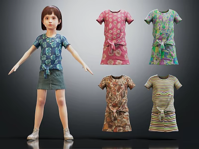 Woman Posing With Various Colorful Dresses Having Different Patterns And Styles 3d model