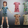 Woman Posing With Various Colorful Dresses Having Different Patterns And Styles 3d model