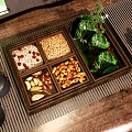 Chinese Traditional Decorative Ornament Set with Wooden Tray Nuts Zongzi Bamboo and Tea Set