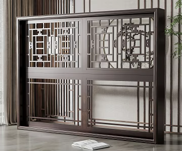 New Chinese Style Floor-to-ceiling Window Solid Wood Floor-to-ceiling Window 3d model