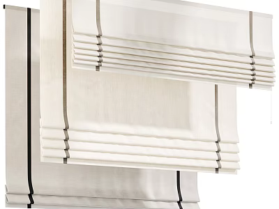 Cream White Linen Roman Shades With Layered Design For Window Decoration 3d model