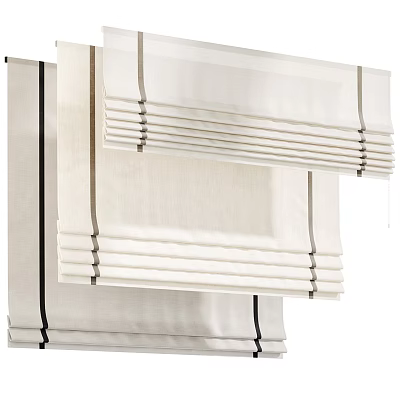 Cream White Linen Roman Shades With Layered Design For Window Decoration 3d model