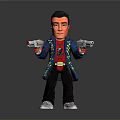 Action Doll Figure In Blue Jacket Red Shirt Holding Two Guns Standing Pose