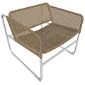 Modern Rattan Leisure Chair With Silver Metal Frame And Beige Weave Design