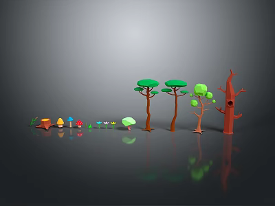 3D Rendered Various Stylized Plants and Trees with Colorful Mushroom Decorations 3d model