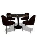 Round Marble Top Dining Table Set With Four Dark Colored Metal Leg Chairs 3d model