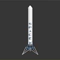 Detailed White Rocket Model With Blue Accents On Metallic Launch Support Stand