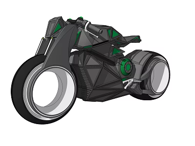 Futuristic Concept Motorcycle With Black Green Accents And Large Wheels Unique Design 3d model