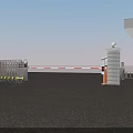 Electric Entrance Gate With Security Booth Barrier Gate And Stone Tablet On Asphalt Ground