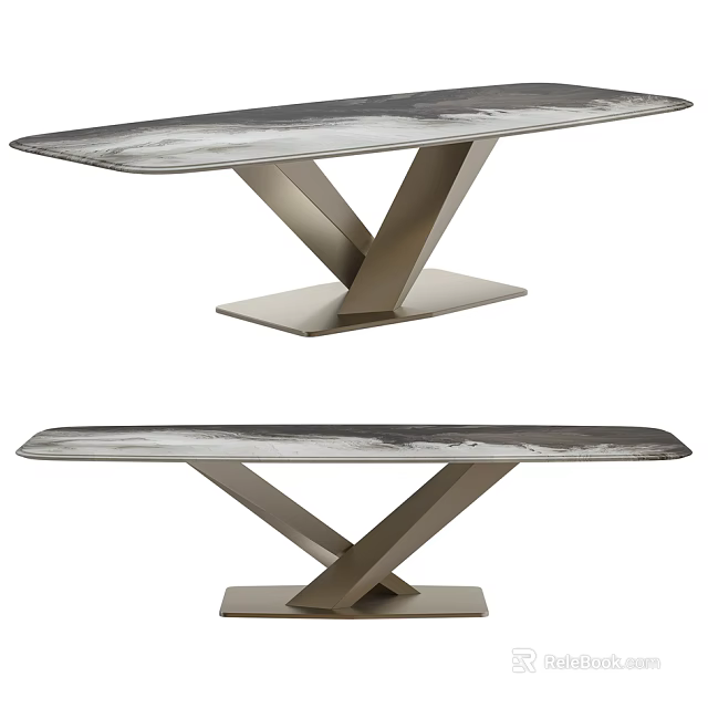 Elegant Modern Dining Table Featuring Marble Top And X Shaped Metal Legs Design 3d model 