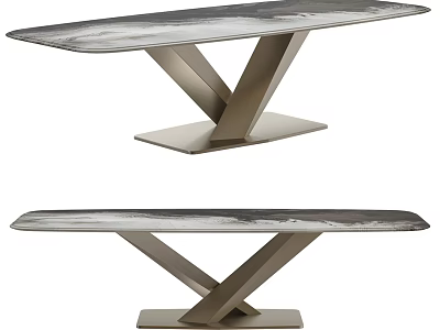 Elegant Modern Dining Table Featuring Marble Top And X Shaped Metal Legs Design 3d model