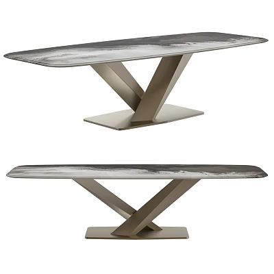 Elegant Modern Dining Table Featuring Marble Top And X Shaped Metal Legs Design 3d model