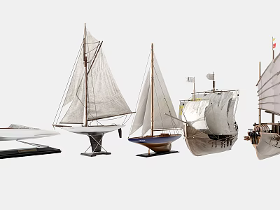 Various Model Sailboats With White Sails And Different Hull Designs On 3d model