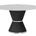 Modern Round Dining Table With White Marble Tabletop Black Base And Silver Accent