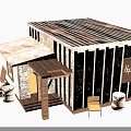 Rustic Traditional Hut With Cylindrical Walls Wooden Porch And Clay Pots