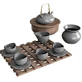 Traditional Ceramic Tea Set with Teapot Cups Saucers Fair Cup and Wooden Tray