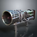 Futuristic Mechanical Weapon With Large Barrel Metal Structure Green Light Elements And Support Stand 3d model