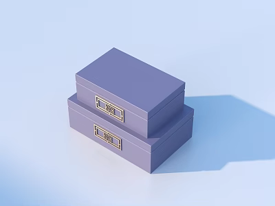 Two Stacked Purple Storage Boxes With Gold Labels For Household Use 3d model