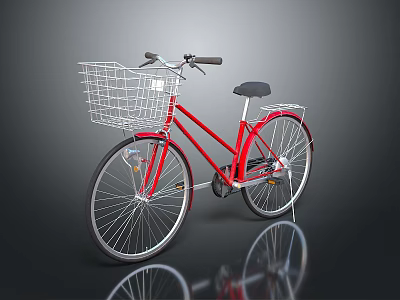 Stylish Red Bicycle With Front Wire Basket And Black Seat For Urban Riding 3d model