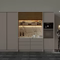 Modern Light Colored Kitchen Cabinets With Marble Countertop Built in Oven And Decorative Items