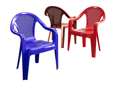 Colorful Plastic Dining Chairs With Mesh Back Seat And Armrests In Blue Brown Red 3d model