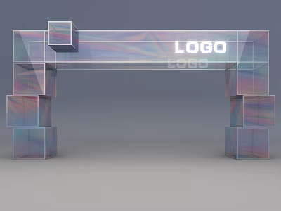 Transparent Modern Archway Design With Geometric Blocks And LOGO 3d model