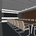 Modern Conference Room With Long Wooden Table White Chairs Large Screen And Windows