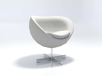 White Fabric Single Sofa With Modern Minimalist Curved Design And Metal Base 3d model
