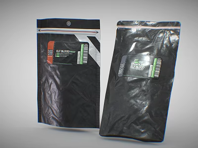 Black Stand Up Resealable Packaging Bags With Labels And Secure Closure Design 3d model