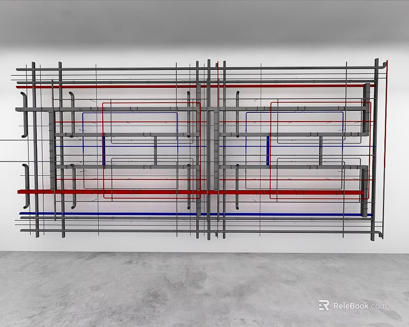 Modern Ceiling Framework Construction Design with Metal Beams and Colored Lines 3d model 