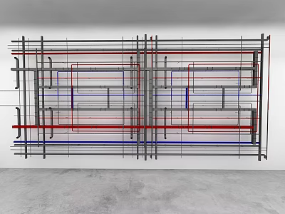 Modern Ceiling Framework Construction Design with Metal Beams and Colored Lines 3d model