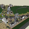 Commercial Street With Modern And Traditional Buildings Greenery Plaza Pathways And River