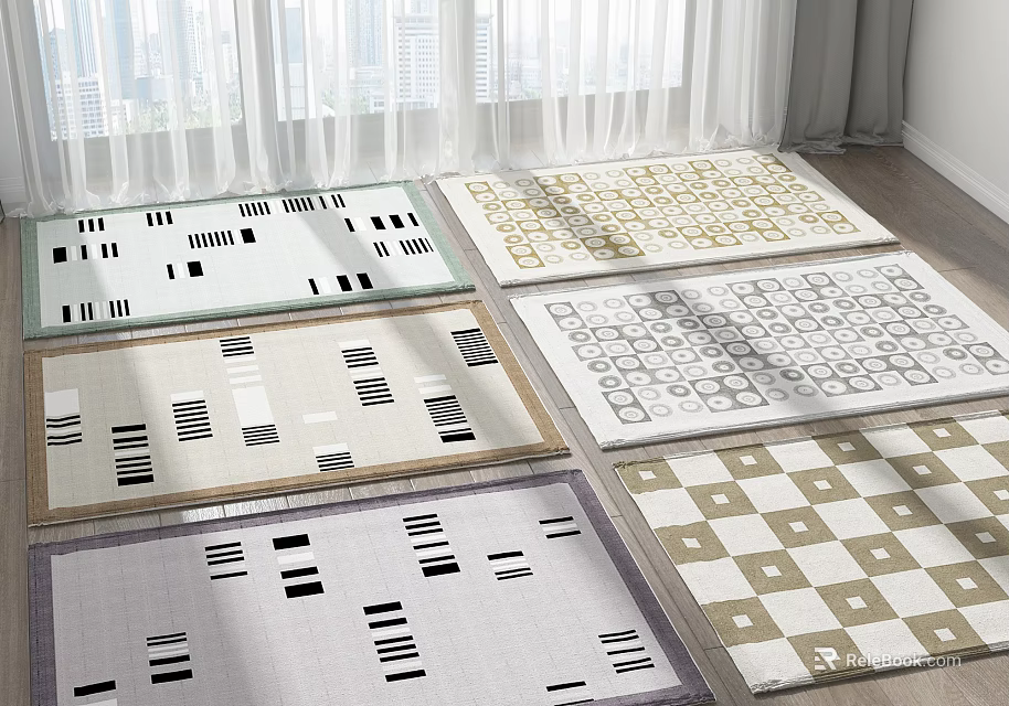 Square Rugs with Various Geometric Patterns for Modern Living Room Home Decor 3d model 