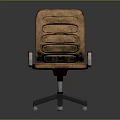 Vintage Brown Leather Office Chair With Swivel Metal Base And Padded Armrests