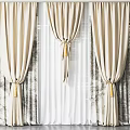 Beige Three Layer Curtains With Sheer Panel And Tiebacks For Interior Decoration