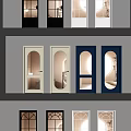 Stylish Hinged Doors In Black White Blue With Grid Circular Glass Panels