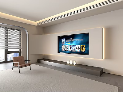 Modern Living Room Interior TV Stand With Large Screen TV And Decorative Lights 3d model