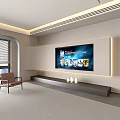 Modern Living Room Interior TV Stand With Large Screen TV And Decorative Lights