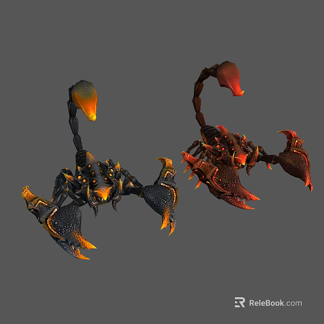Dark Fantasy Black and Red Flaming Scorpions with Glowing Claws and Tails 3d model 