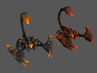 Dark Fantasy Black and Red Flaming Scorpions with Glowing Claws and Tails 3d model