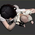Woman In Patterned Top Holding Baby Against Gradient Gray Background