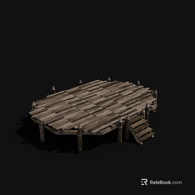 Ancient Wooden Building Structure With Traditional Platform And Rustic Roof Design 3d model 