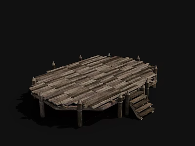 Ancient Wooden Building Structure With Traditional Platform And Rustic Roof Design 3d model