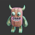 Cartoon Style Wooden Monster Figurine With Horns Big Eyes And Sharp Teeth
