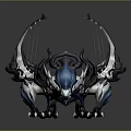 Blue And White Mechanical Dragon Mount With Bow Shaped Wings And Spiked Armor Details