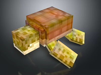 Pixel Art Reptile Turtle Character With Block Design And Yellow Shell 3d model