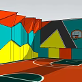 Indoor Colorful Geometric Basketball Court With Hoop For Fitness Sports Training