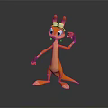 3D Orange Kangaroo-like Cartoon Game Character with Metallic Goggles Standing Pose Raising Hand
